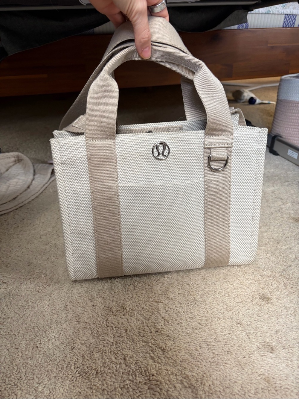 lululemon athletica Beige Canvas Messenger Tote with D-Ring